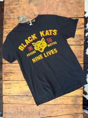 Johnson Motors “Nine Lives” vintage slub moto tee. NWT